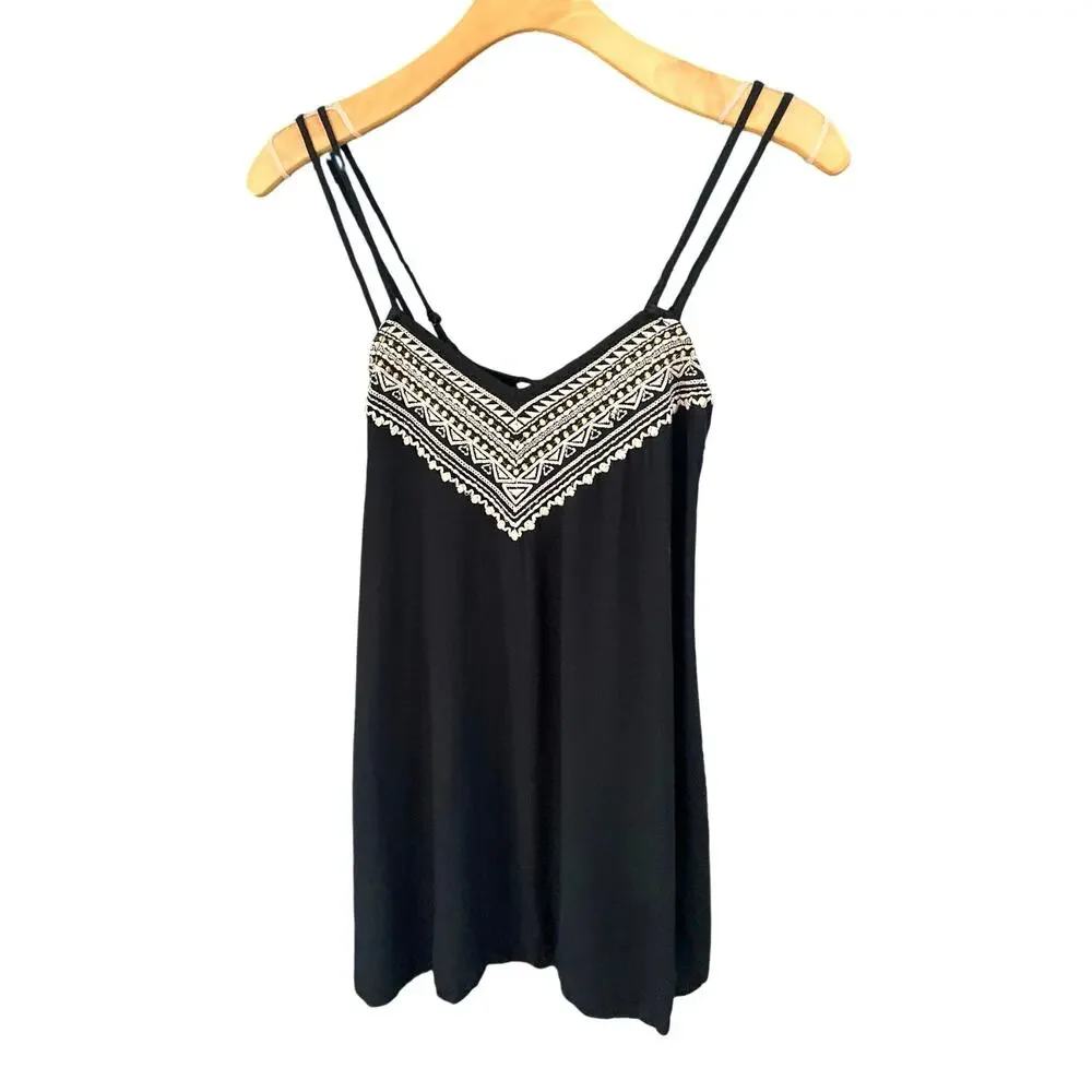 American Eagle Outfitters embroidered black boho mini dress size small
